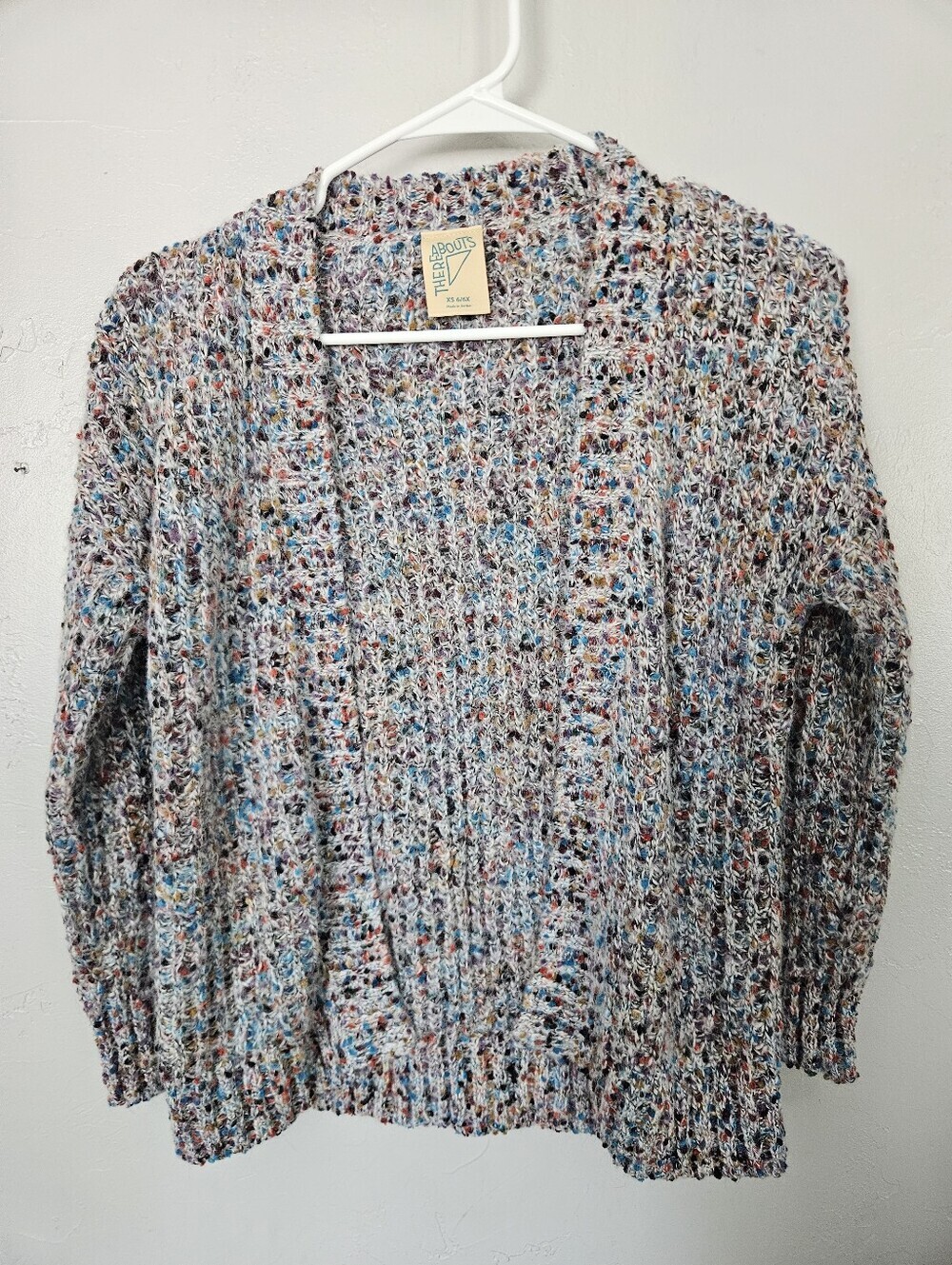 Thereabouts XS 6 Girls Multicolor Open-Front Knit Cardigan Sweater Grey Fall